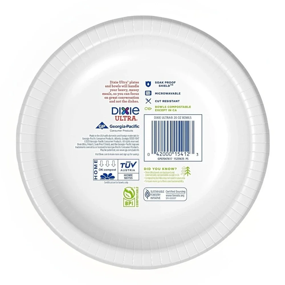 Dixie Ultra Built Strong Paper Bowls Microwave Safe Compostable 26 Count - 20 Oz